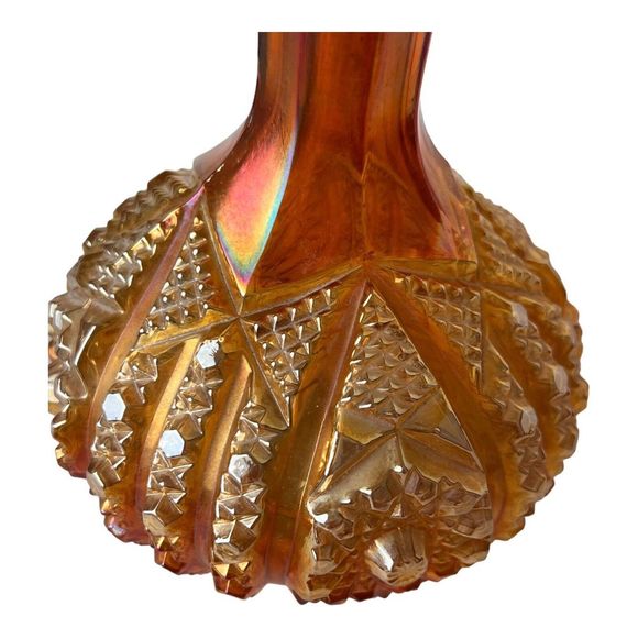 Carnival Glass Imperial Vintage Decanter/Vase Marigold Round Daisy & Button 8" H - Picture 5 of 7